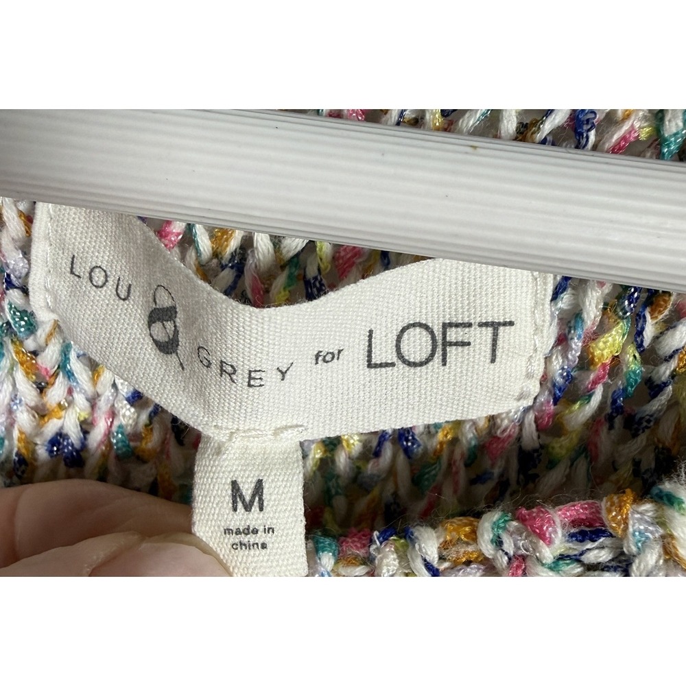 Lou & Grey Confetti Cake Pink Metallic Knit Boxy Crew Neck Cotton Blend Sweater‎ - Picture 8 of 10
